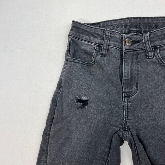 American Eagle Distress Skinny Jeans Charcoal Womens Size 0R Stretch - Picture 4 of 9